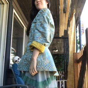 Vintage brocade peplum jacket in pale blue